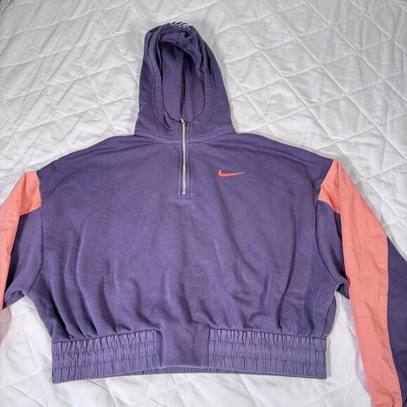 Nike Women’s Cropped Half‎ Zip Hoodie Swoosh Purple Pink CZ8164-573 Size M - Picture 2 of 12
